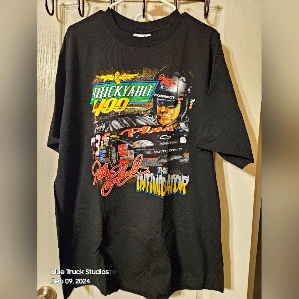 Dale Earnhardt Black Double Sided Shirt  Brickyard 400 1998 XL NWOT  Vintage